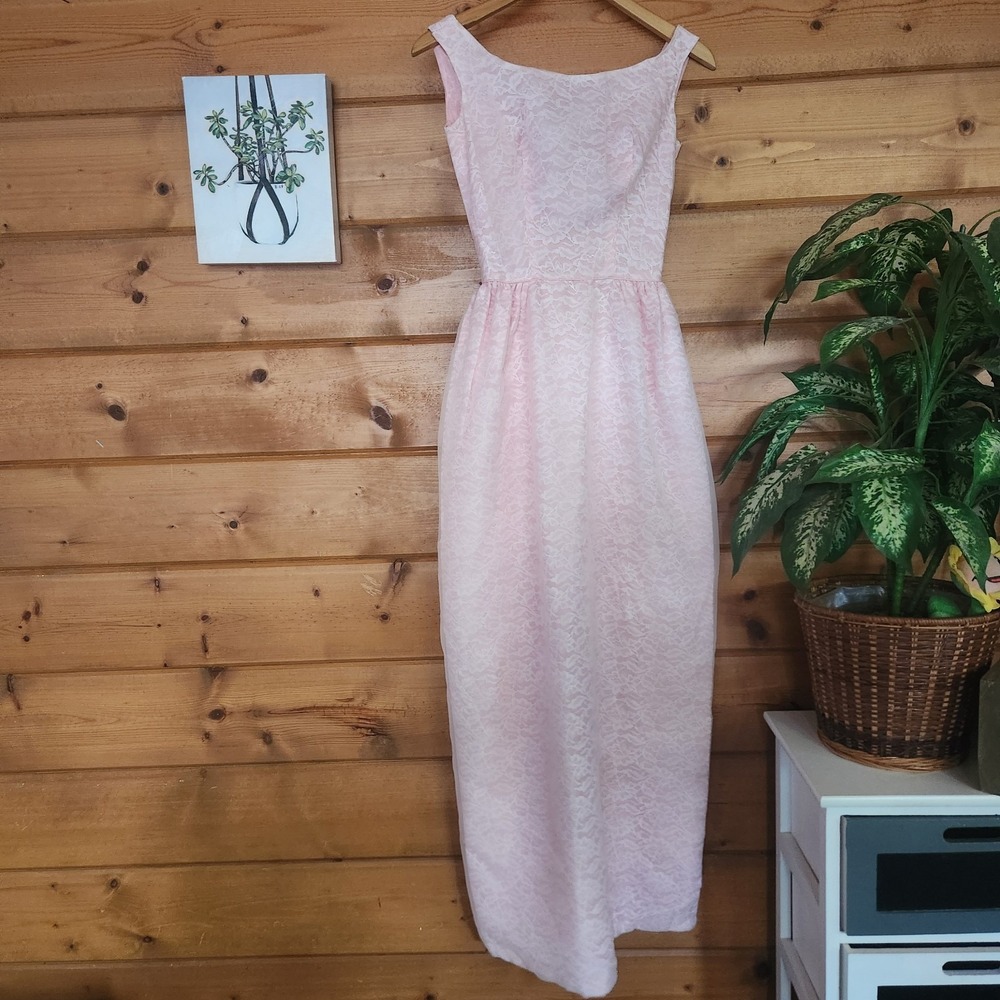 Vintage 1960s Nadine Floral Lace Overlay Gown Union Made ILGWU Maxi Party Dress